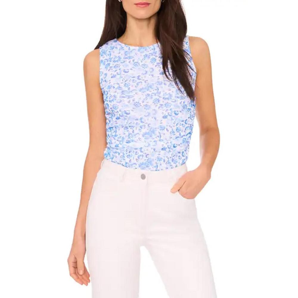 NWT! Halogen® Side Ruched Sleeveless Top in Light Blue and White Size Small